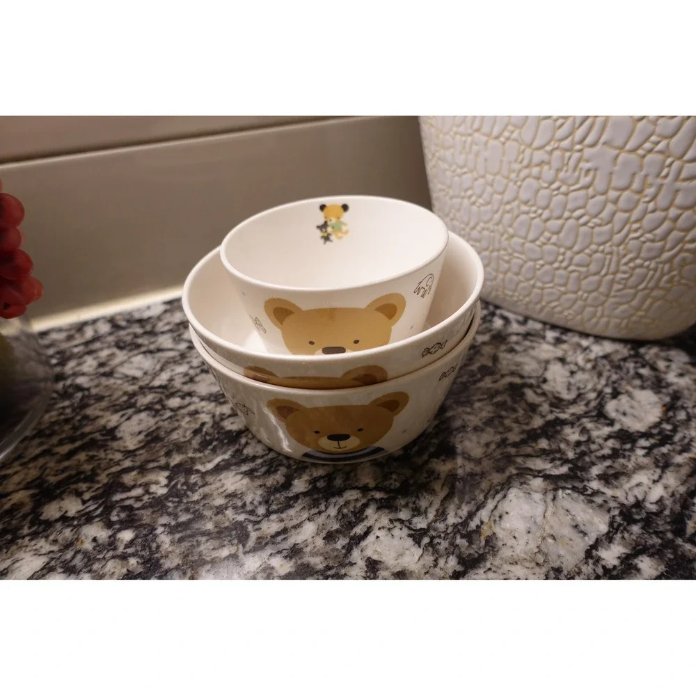 Set of 3 Toddler Bear Bowls | Kids‎ Dinnerware Set | Cute Animal Bowls | Baby